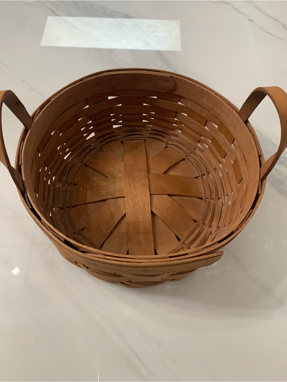 Longaberger Tan Woven Round Basket with Handles